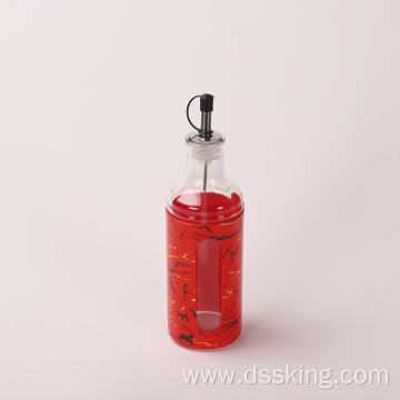 Kitchen oil pot seasoning bottle set with shelf red marble grain glass sealed pot 400ml oil pot 150ml seasoning bottle